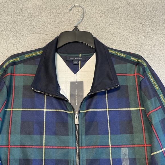 Tommy Hilfiger Plaid Full Zip Track Jacket Men's Size Large Navy Green Red - Picture 5 of 16